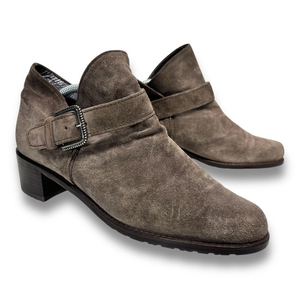 Stuart Weitzman Gray Tan Suede Buckle Strap Accent Desert Booties Size 8